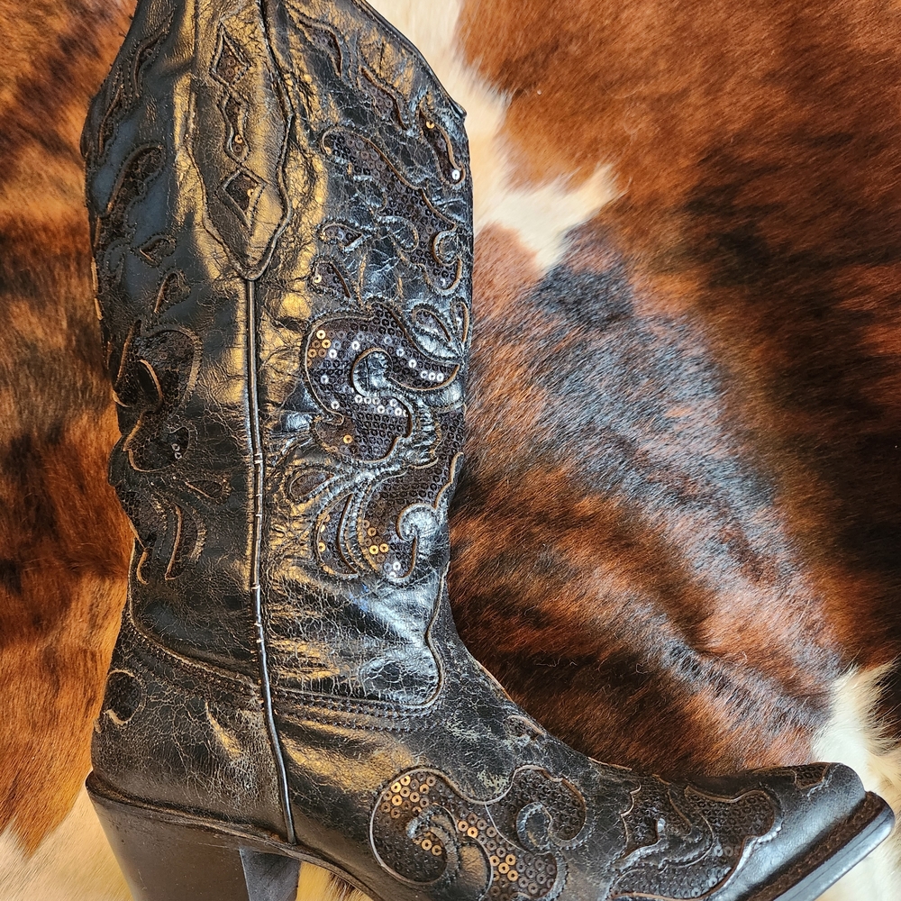 Corral Black Embroidered Sequin Inlay Cowboy Boot… - image 3